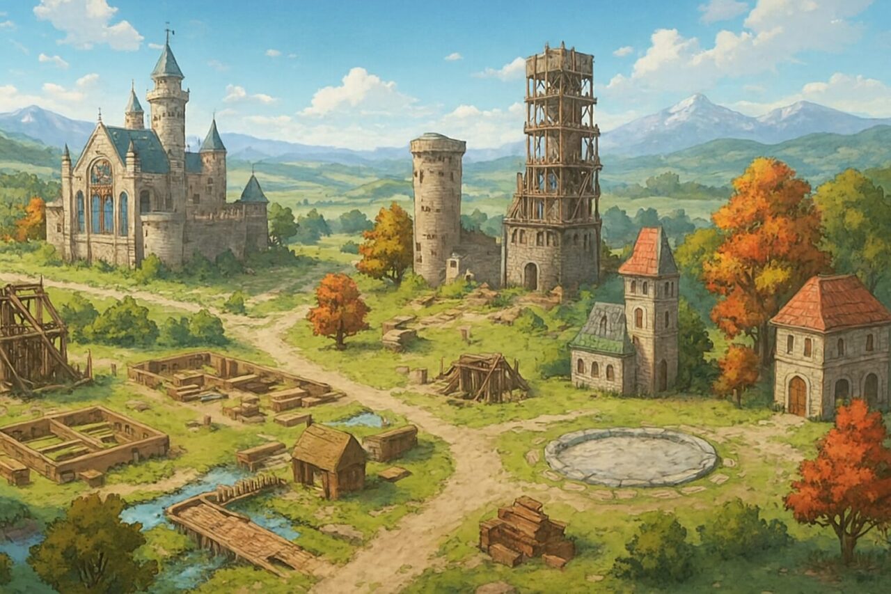 Copilotが描写した中世RPG風の学習進捗王国図